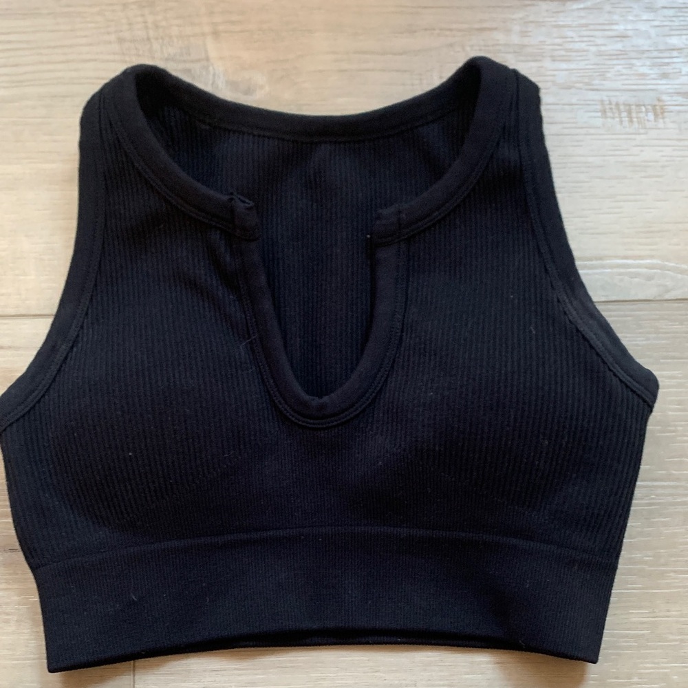 Women's Black Thick Ribbed Leggings and Sports Bra Unknown Brand - Picture 2 of 9
